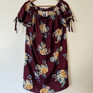 Burgundy floral mini dress